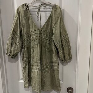 Free People Inspired Green V-Neck Tunic Dress